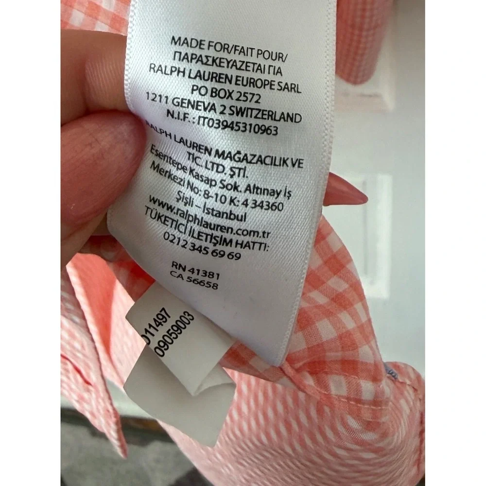 Ralph‎ Lauren Men's Button Down Shirt Orange Gingham Checkered Slim Fit Stretch